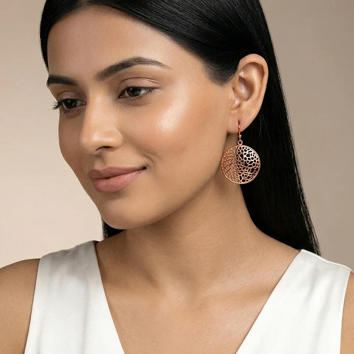 Rose Gold Cellular Filigree Earrings - Image 3