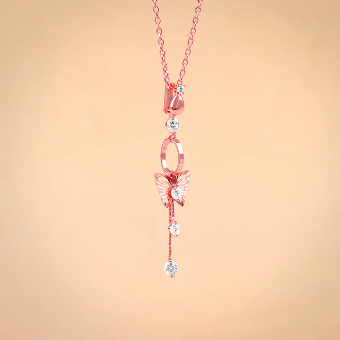 Rose Gold Charming Butterfly Pendant with Link Chain - Image 2