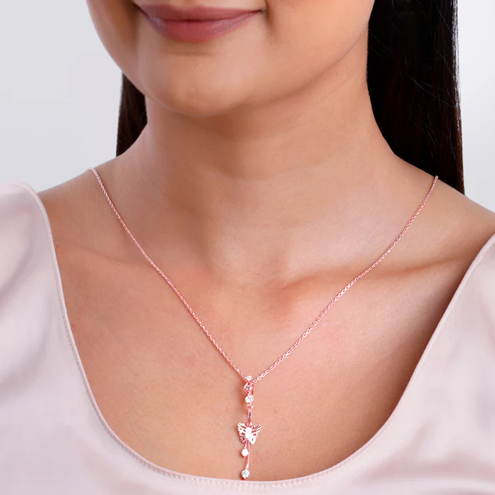 Rose Gold Charming Butterfly Pendant with Link Chain - Image 3