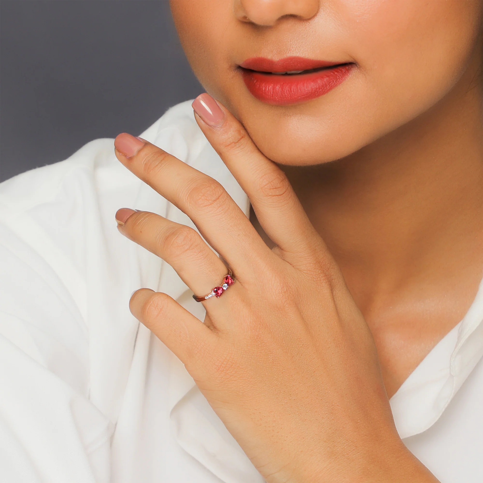 Anushka Sharma Rose Gold Cherry Bow Heart Ring - Image 3