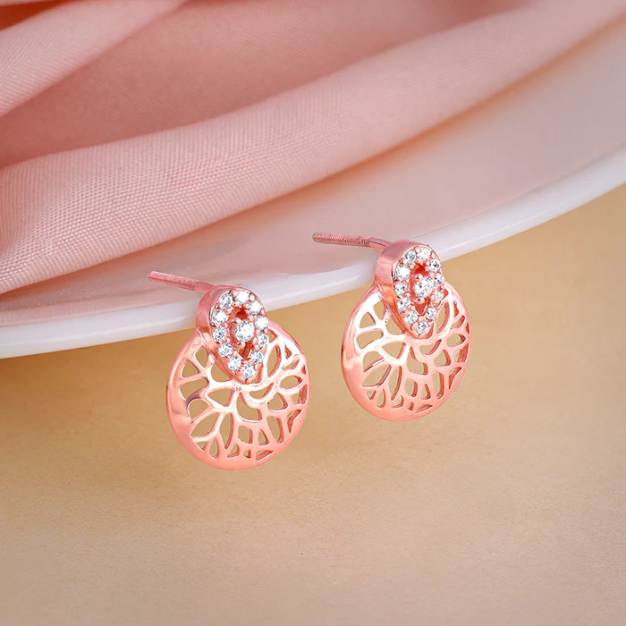 Rose Gold Circular Drop Filigree Earrings - Image 2