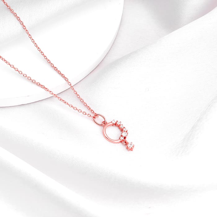Rose Gold Circular Drop Pendant With Link Chain - Image 2