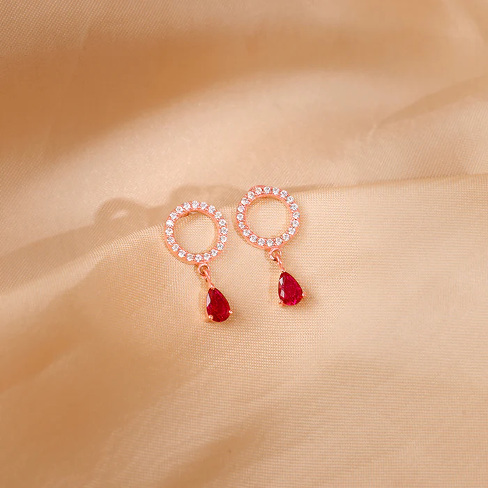 Rose Gold Circular Droplet Earrings - Image 2