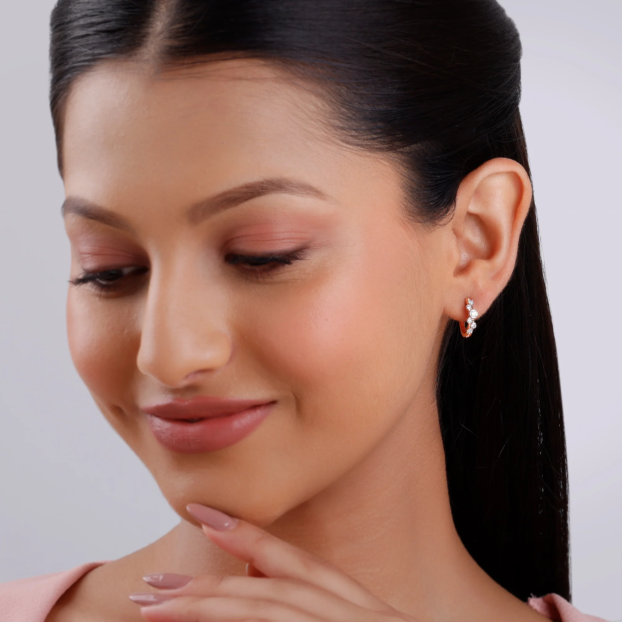 Rose Gold Classic Hoop Lab Grown Diamond Earrings - Image 3