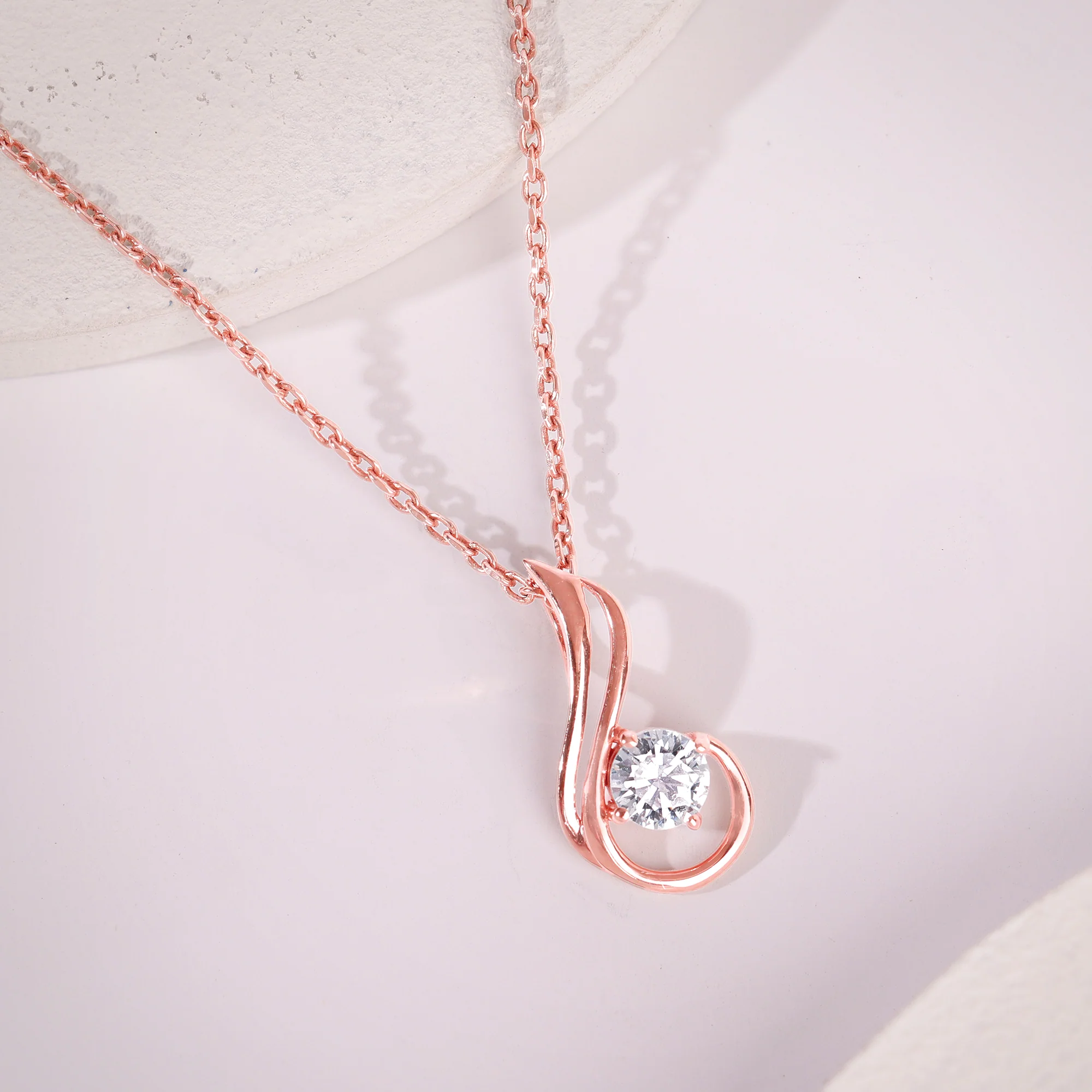 Rose Gold Classic Swirl Pendant With Link Chain - Image 2