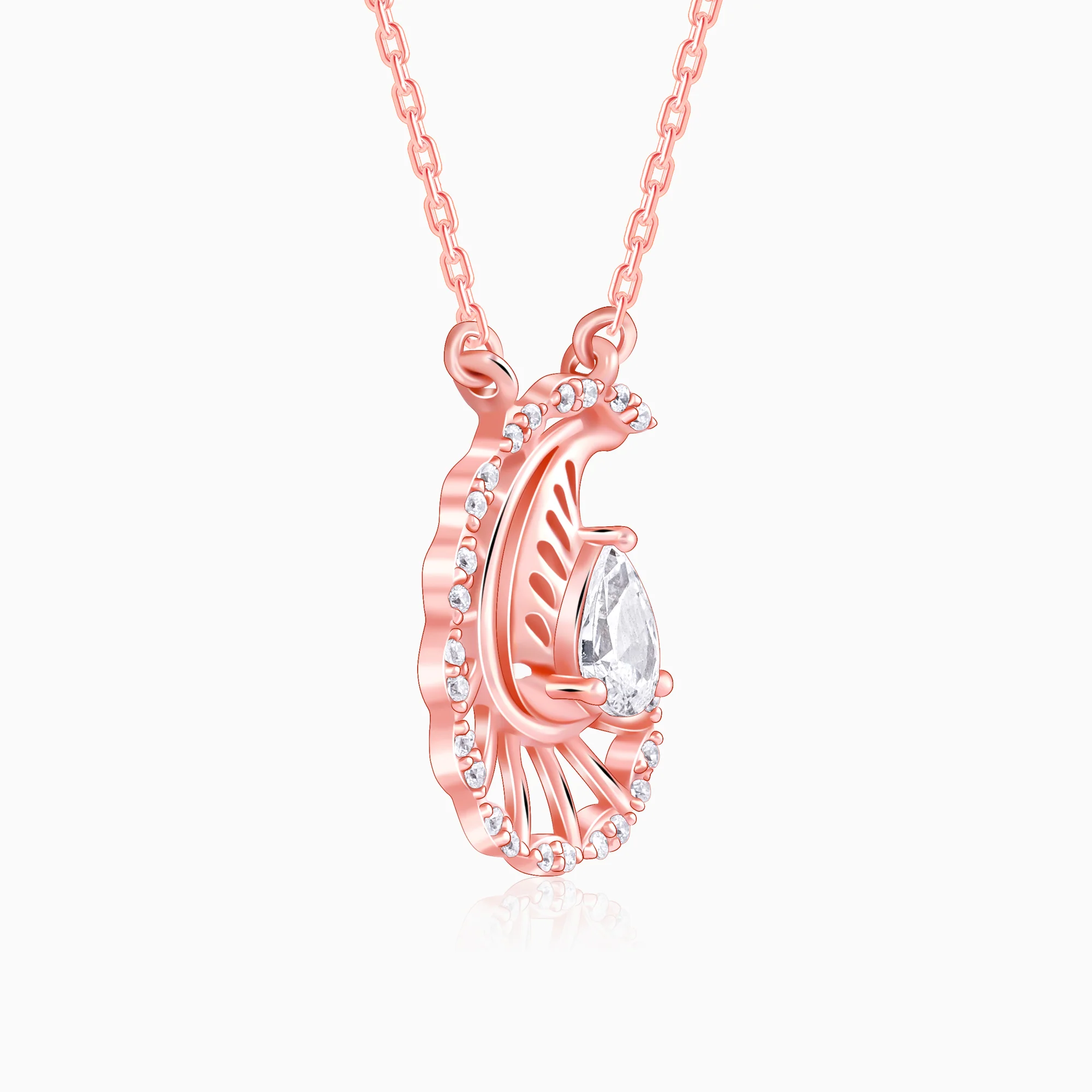 Rose Gold Classy Paisley Pendant With Link Chain - Image 4
