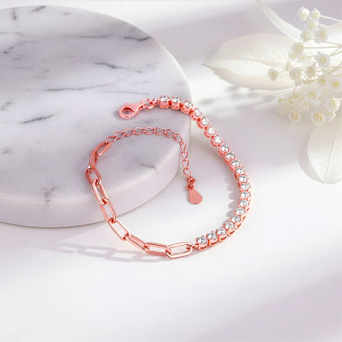 Rose Gold Clip Line Tennis Bracelet - Image 2
