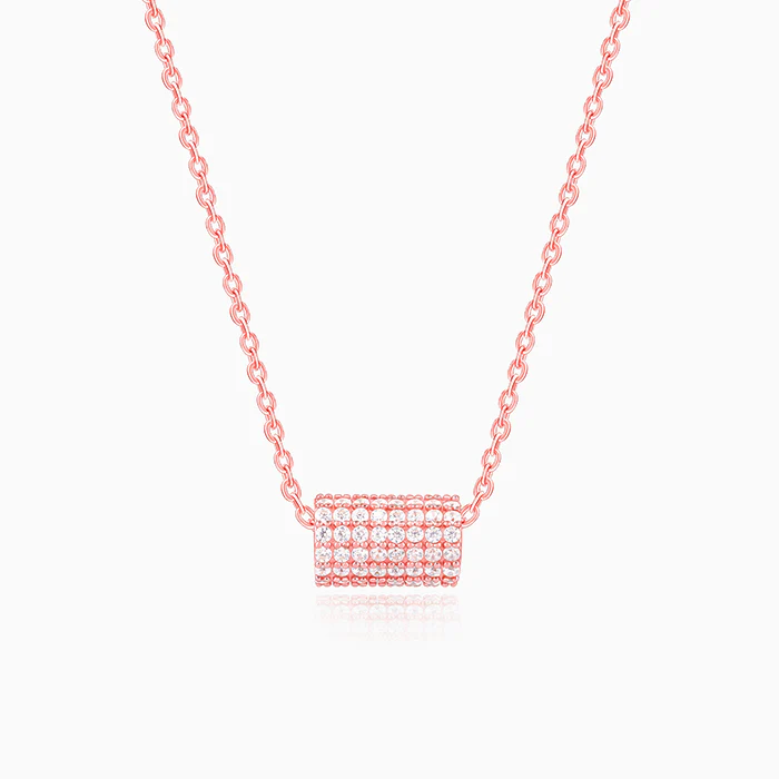 Rose Gold Sparkling Loop Pendant With Link Chain