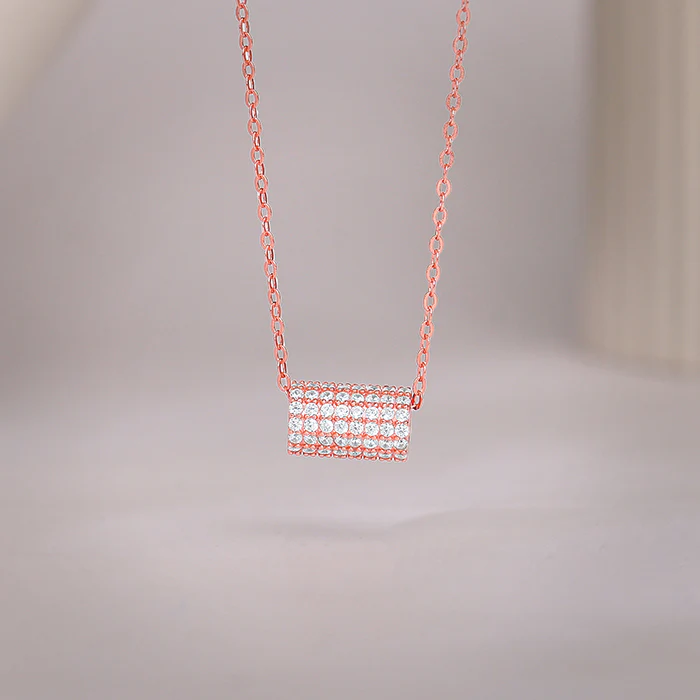 Rose Gold Sparkling Loop Pendant With Link Chain - Image 2