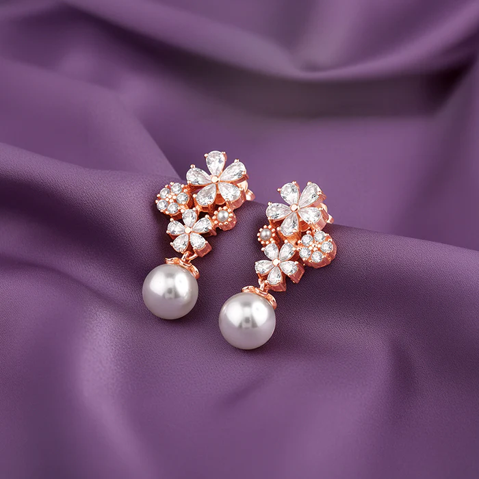 Rose Gold Cluster of Flower Earrings - Image 2