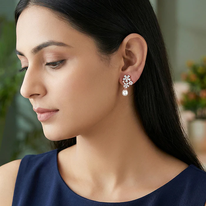 Rose Gold Cluster of Flower Earrings - Image 3