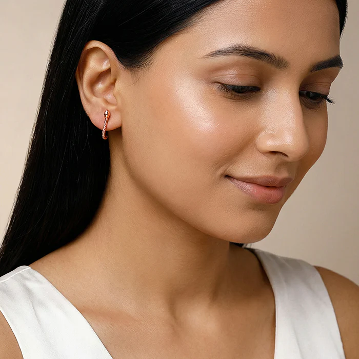 Rose Gold Cobra J Hoop Earrings - Image 3