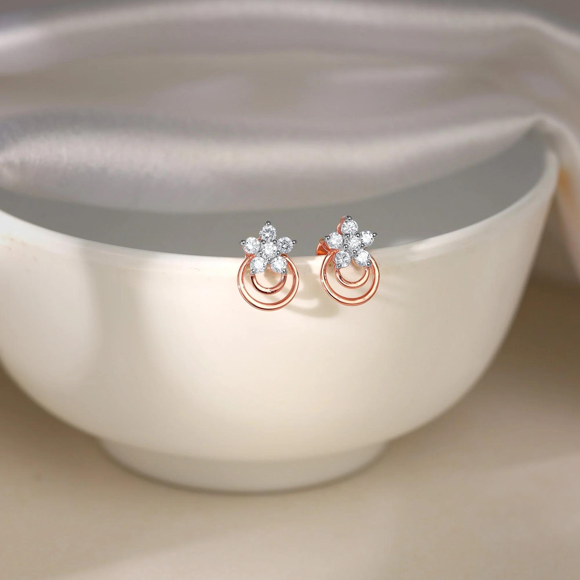 Rose Gold Cosmic Petal Diamond Studs - Image 2