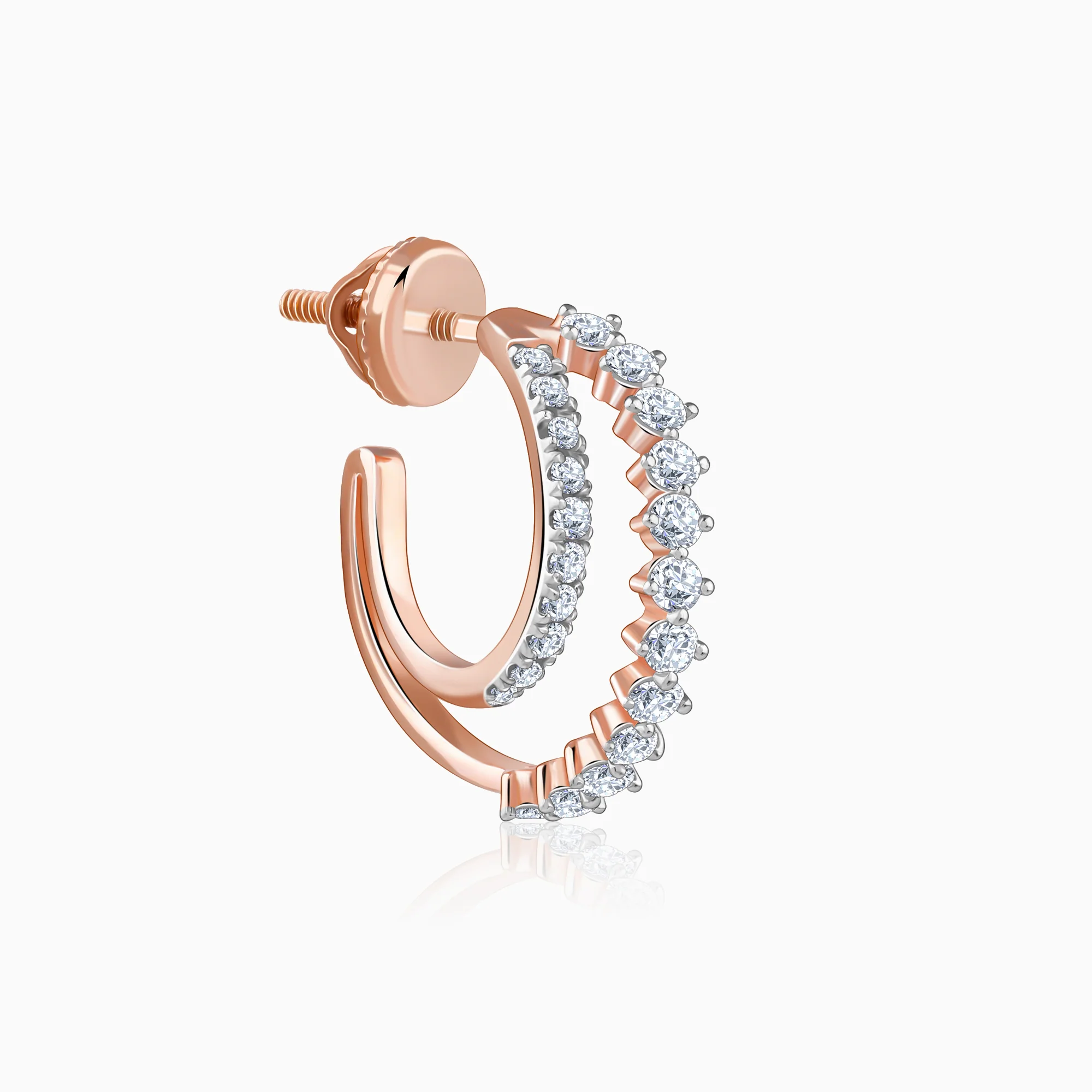 Rose Gold Crescent Moon Lab Grown Diamond Hoop Earrings - Image 4