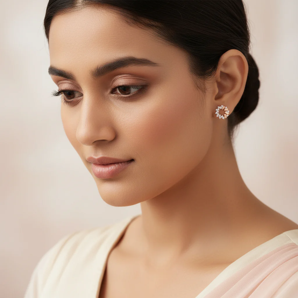 Rose Gold Crimson Halo Lab Grown Diamond Studs - Image 3