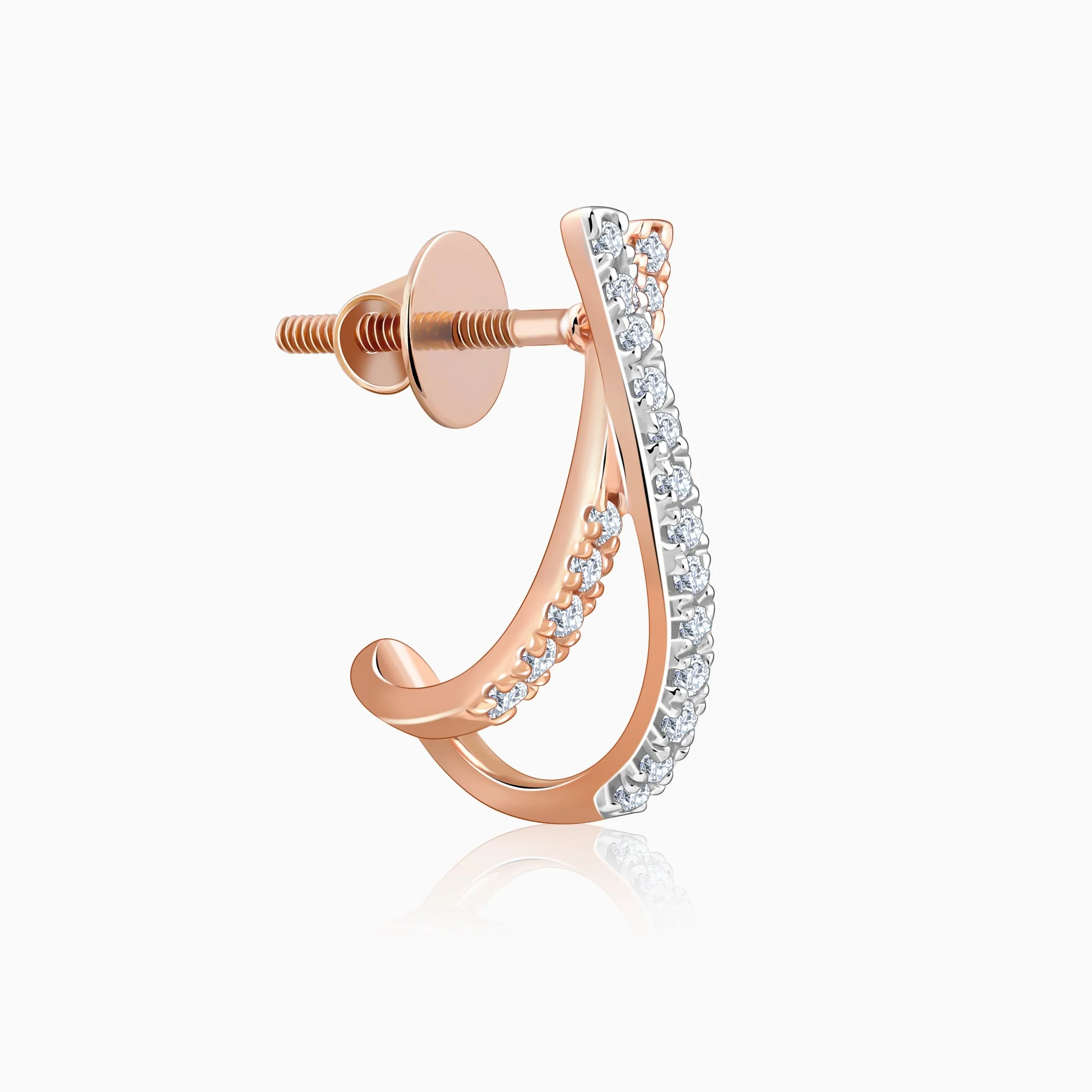 Rose Gold Cross Lab Grown Diamond J Hoop Earrings - Image 5