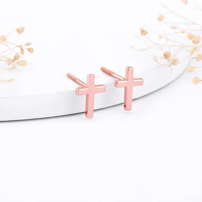 Rose Gold Cross of Grace Earrings - Image 2