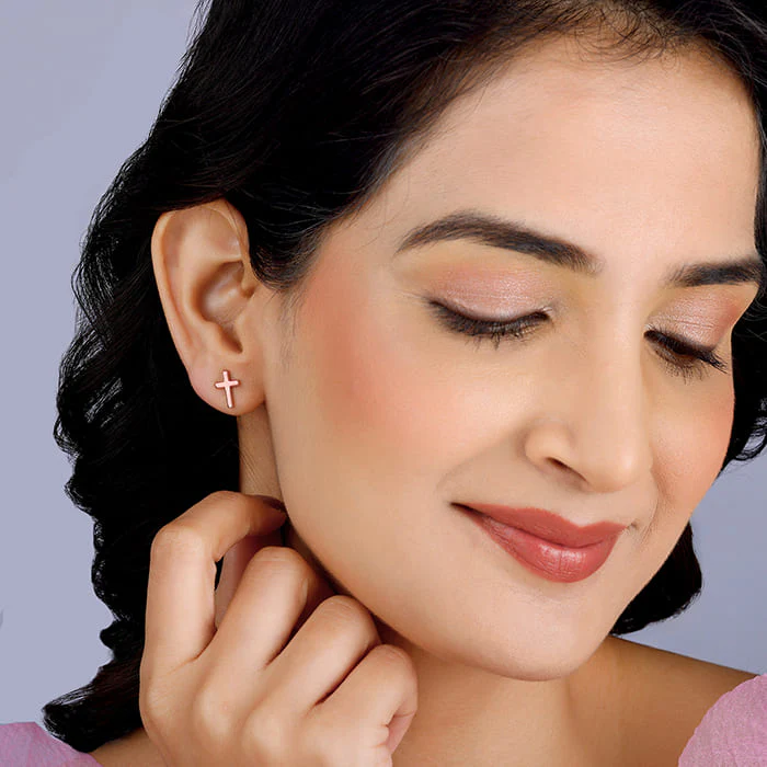 Rose Gold Cross of Grace Earrings - Image 3