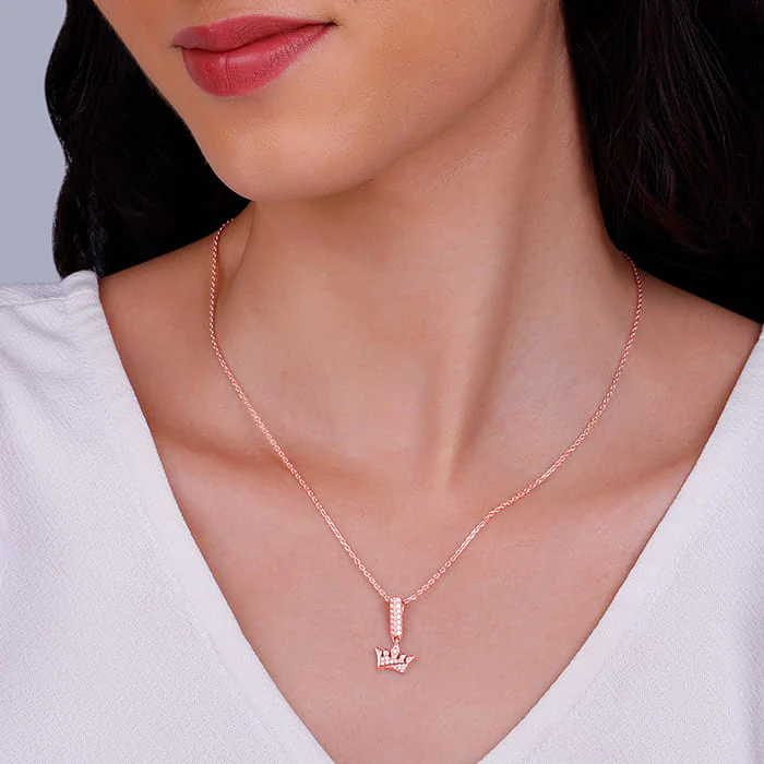 Rose Gold Crown Pendant with Link Chain - Image 3
