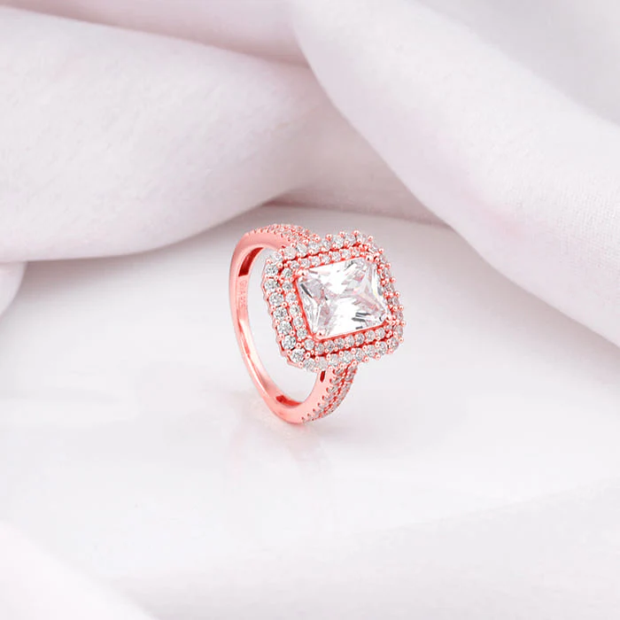 Rose Gold Cubic Solitaire Statement Ring - Image 2