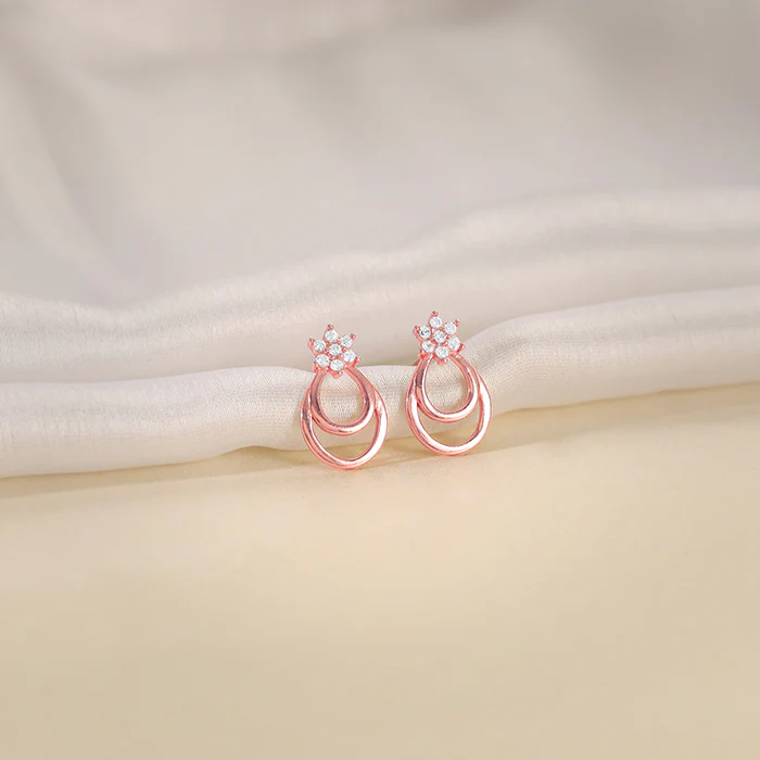Rose Gold Cuphea Floral Earrings - Image 2