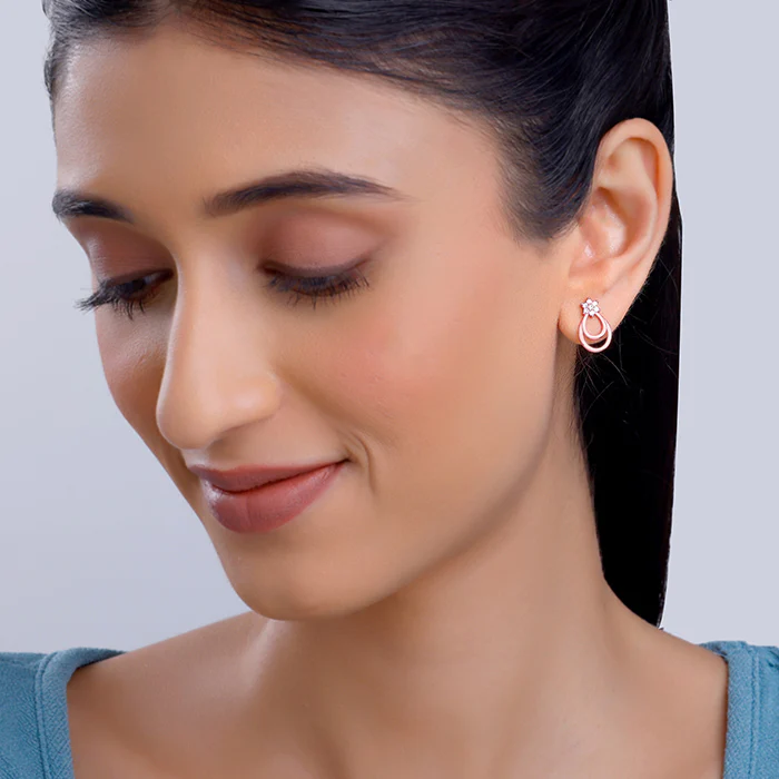 Rose Gold Cuphea Floral Earrings - Image 3