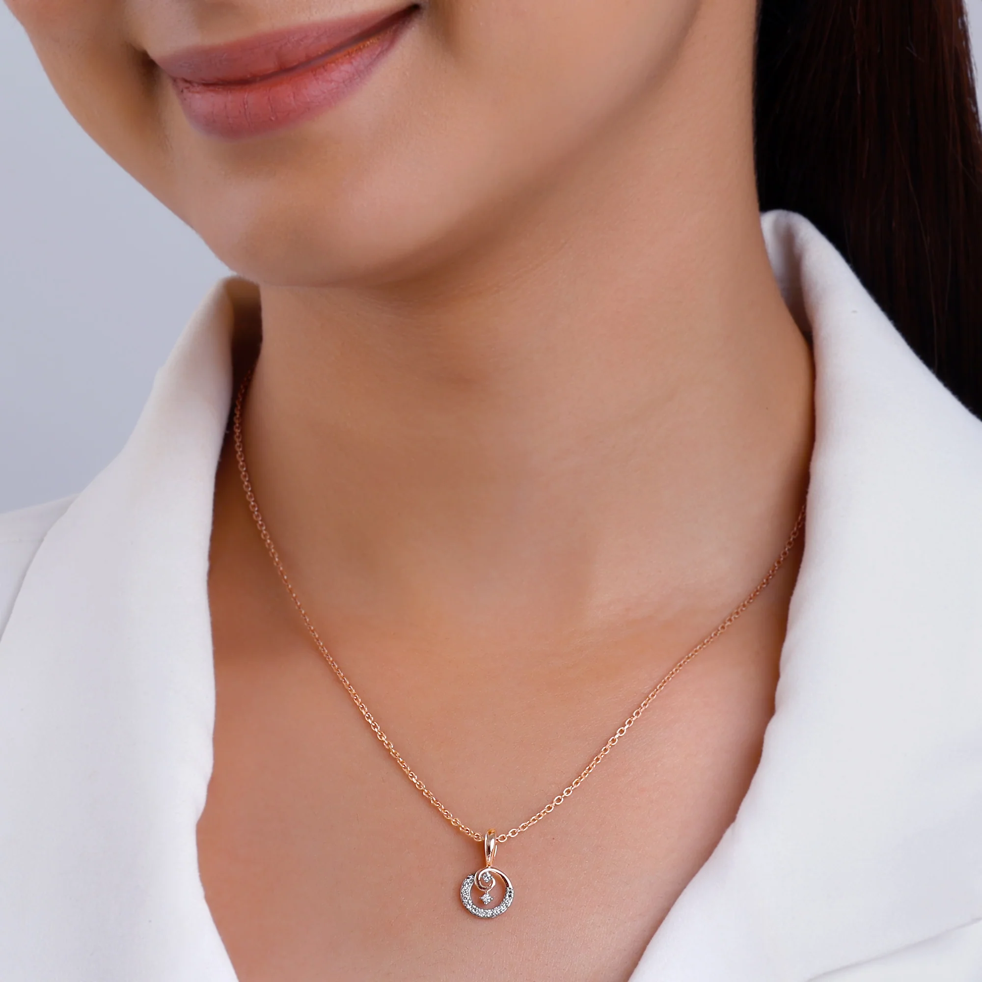 Rose Gold Curled Diamond Pendant - Image 3