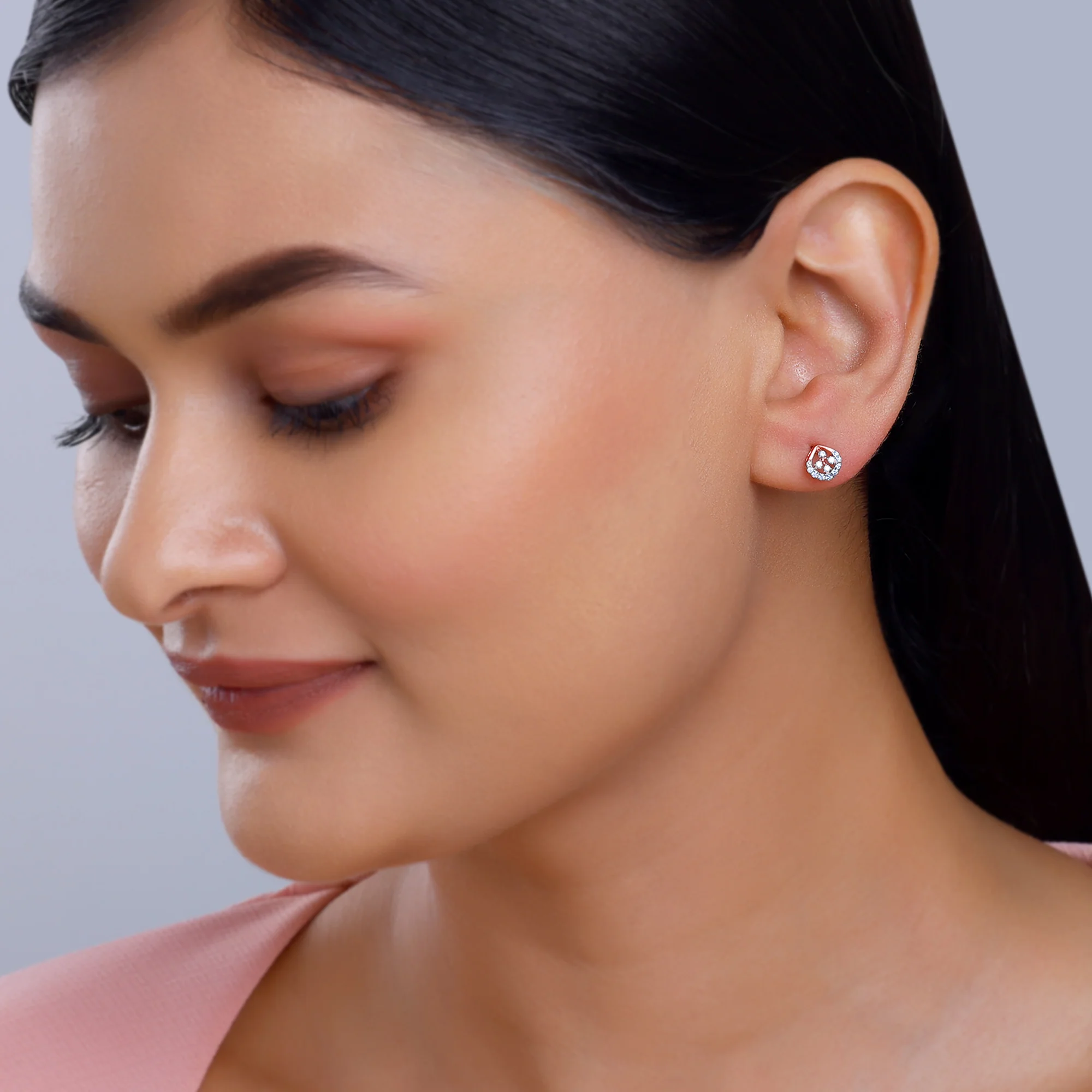 Rose Gold Dazzle Duo Diamond Studs - Image 3