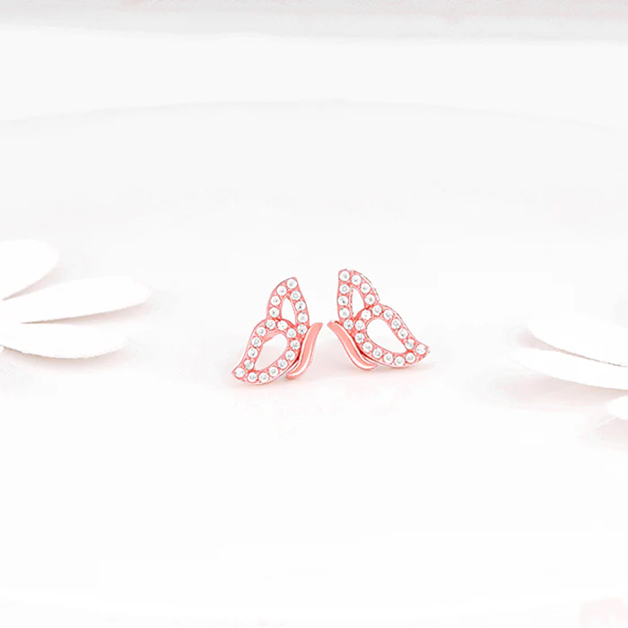 Rose Gold Dazzling Butterfly Earrings - Image 2