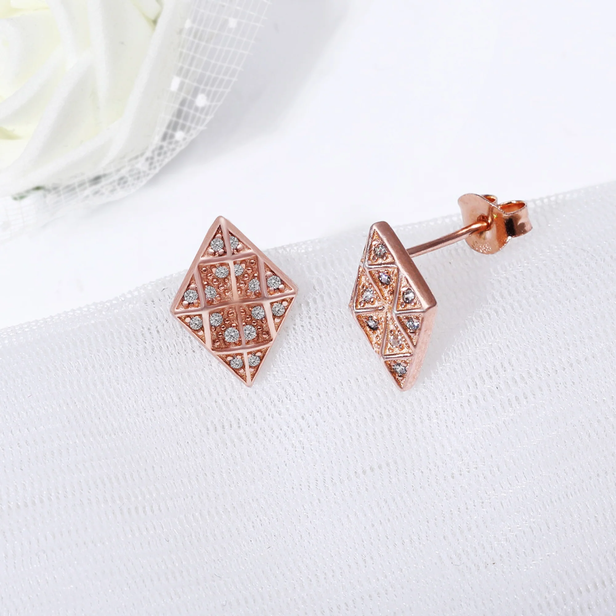 Rose Gold Zircon Stud Earrings - Image 3