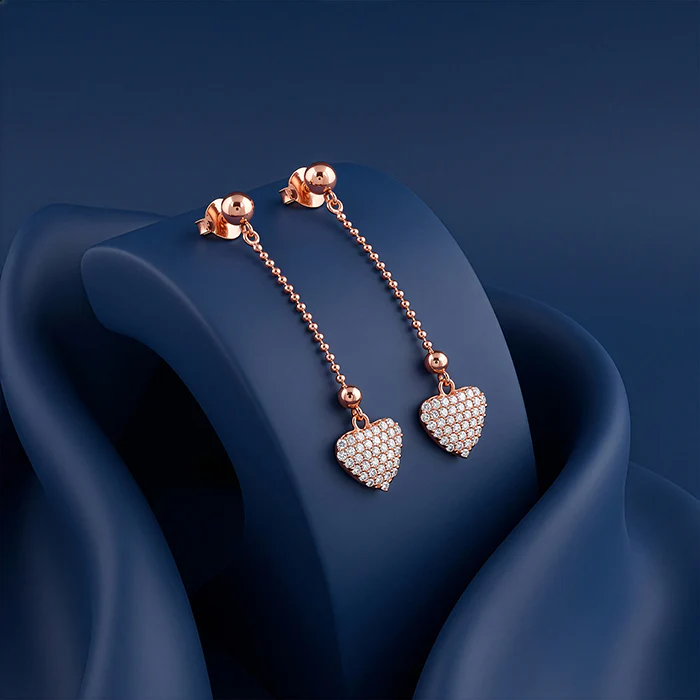 Rose Gold Dotted Heart Danglers - Image 2