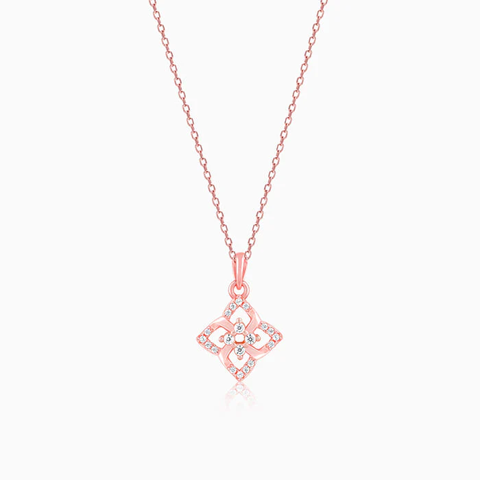 Rose Gold Double Rosette Pendant with Link Chain