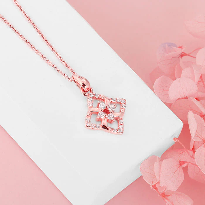 Rose Gold Double Rosette Pendant with Link Chain - Image 2