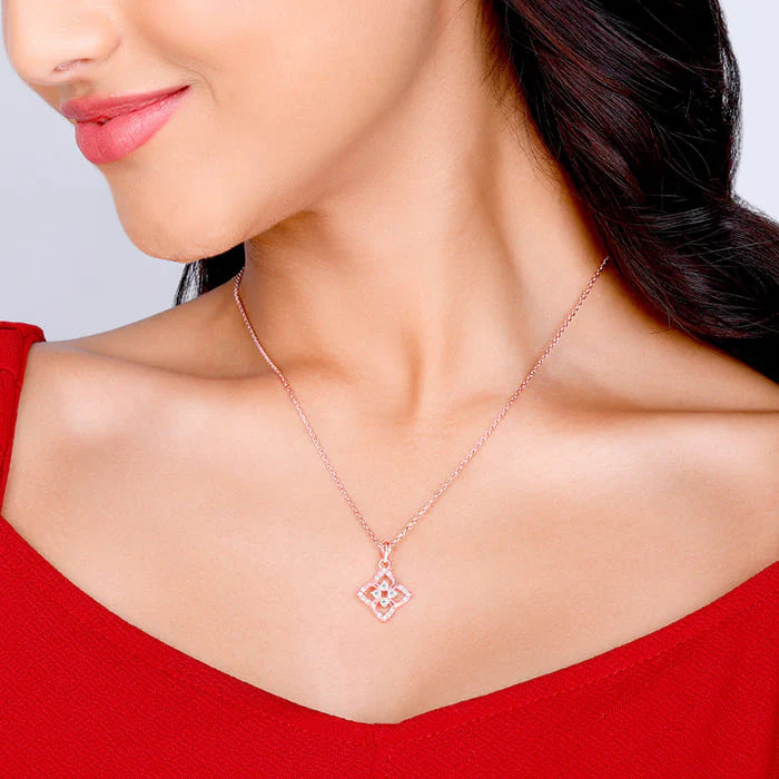 Rose Gold Double Rosette Pendant with Link Chain - Image 3