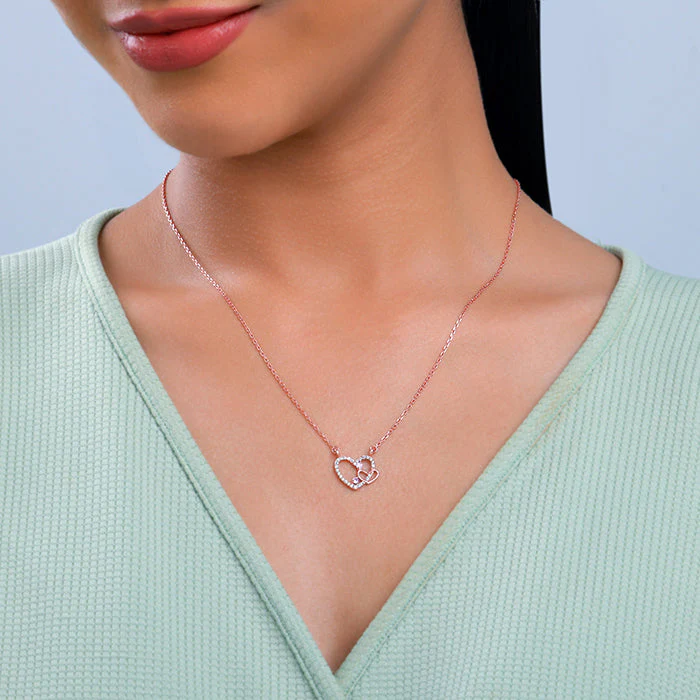 Rose Gold Double the Love Pendant with Link Chain - Image 3