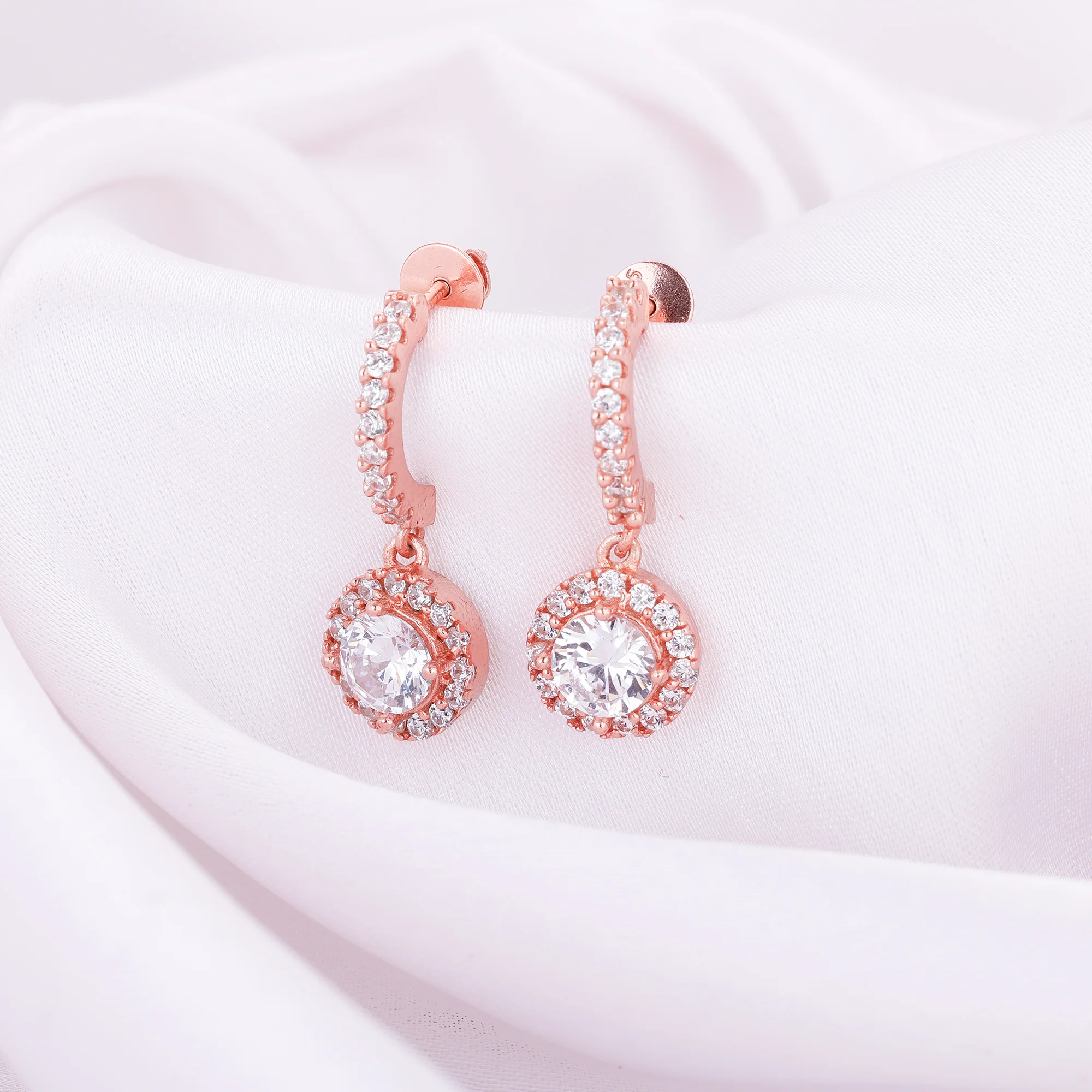 Rose Gold Zircon Drizzle Drop Earrings - Image 2