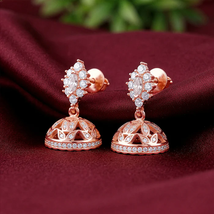 Rose Gold Dwarka Jhumki Earrings - Image 2