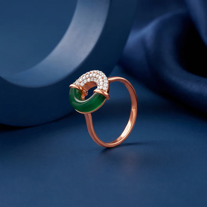 Rose Gold Eclipse Green Enamel Ring (Size 12) - Image 2