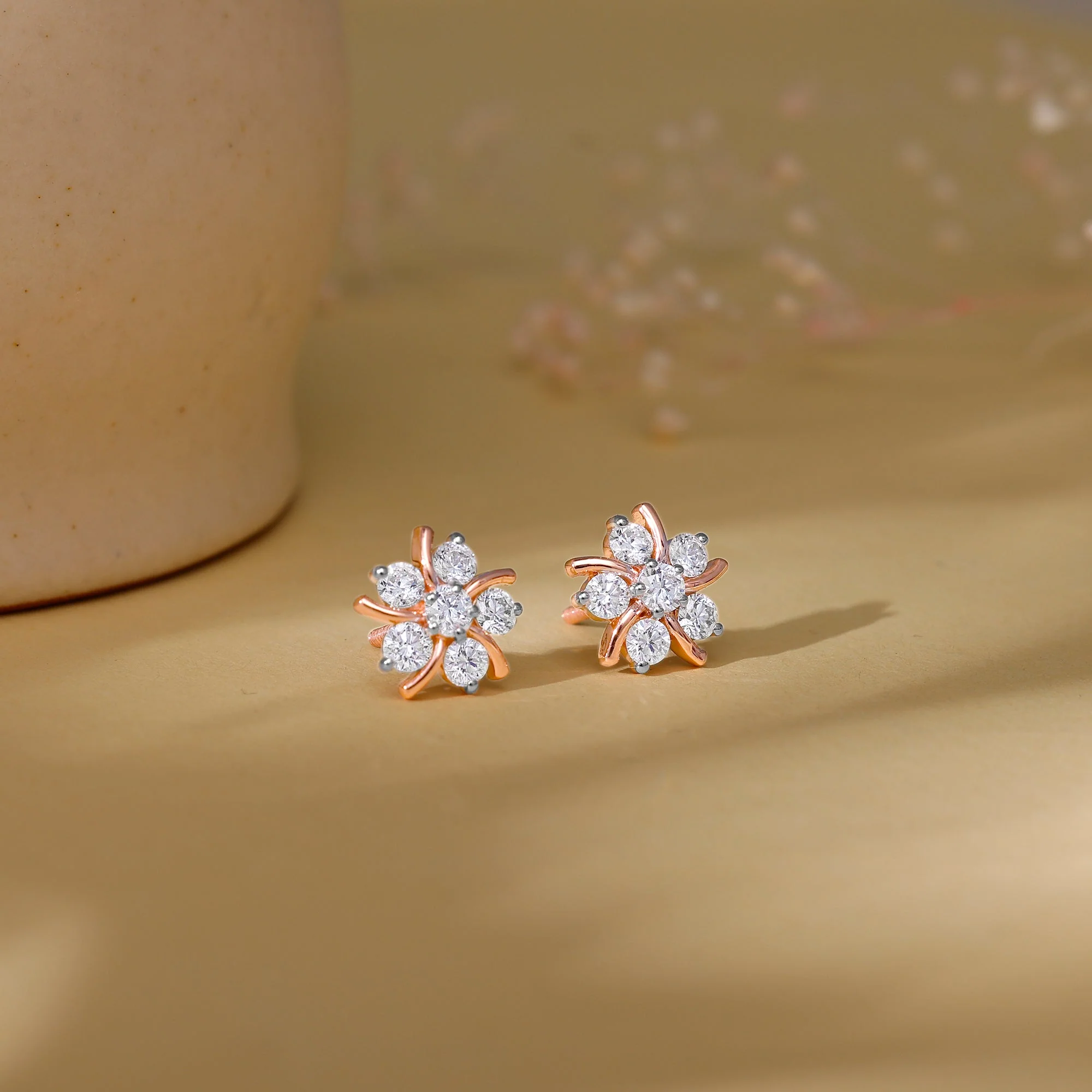 Rose Gold Elixir Solitaire Diamond Earrings - Image 2