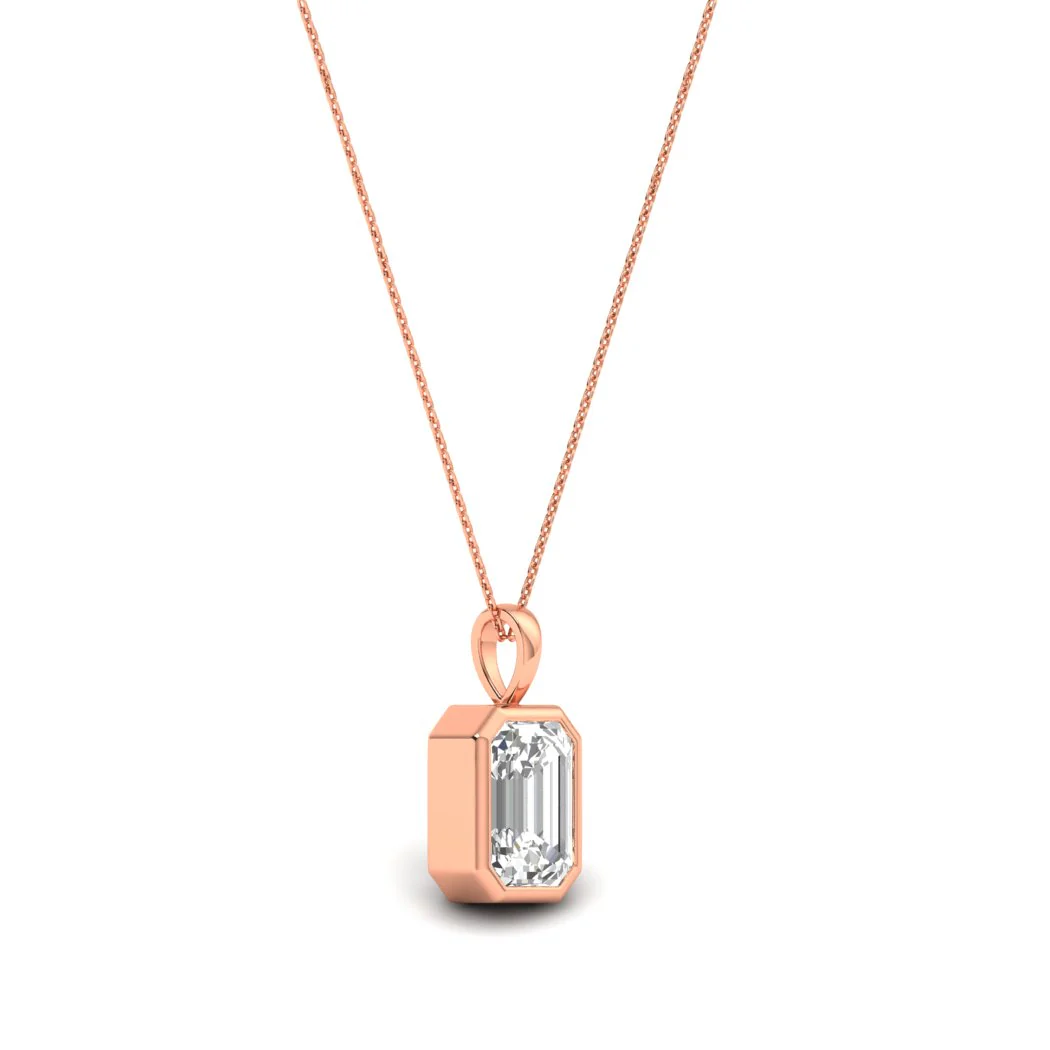 Rose Gold Emerald-Cut Solitaire Diamond Pendant - Image 3