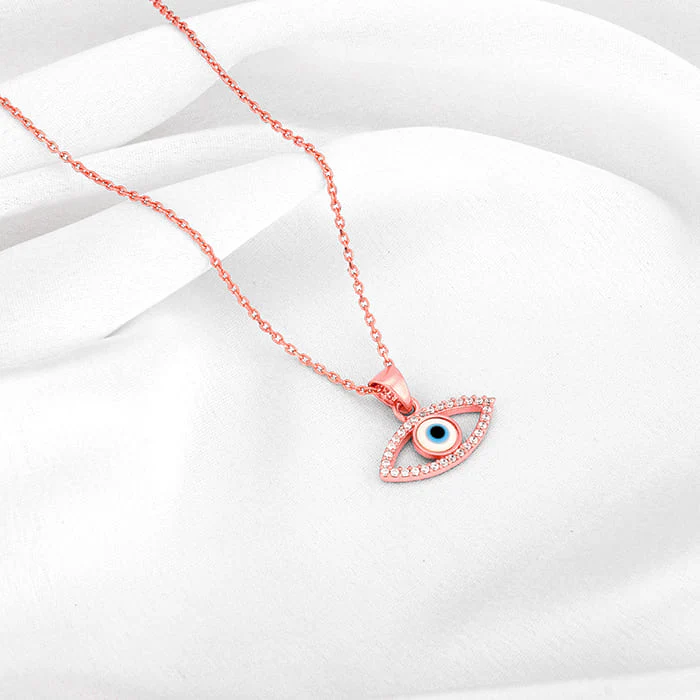 Rose Gold Evil Eye Pendant wiith Link Chain - Image 2