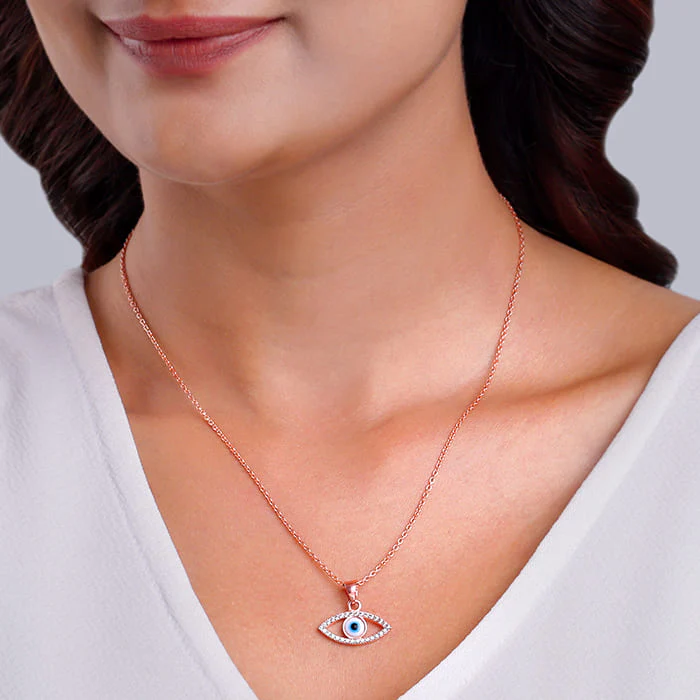 Rose Gold Evil Eye Pendant wiith Link Chain - Image 3