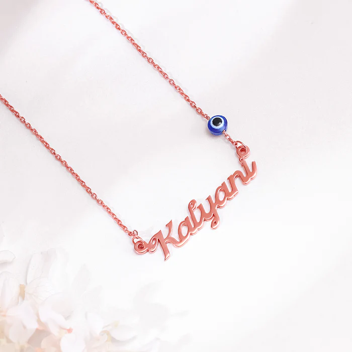 Rose Gold Evil Eye Personalised Name Necklace - Image 2