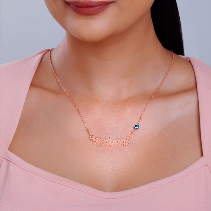 Rose Gold Evil Eye Personalised Name Necklace - Image 3