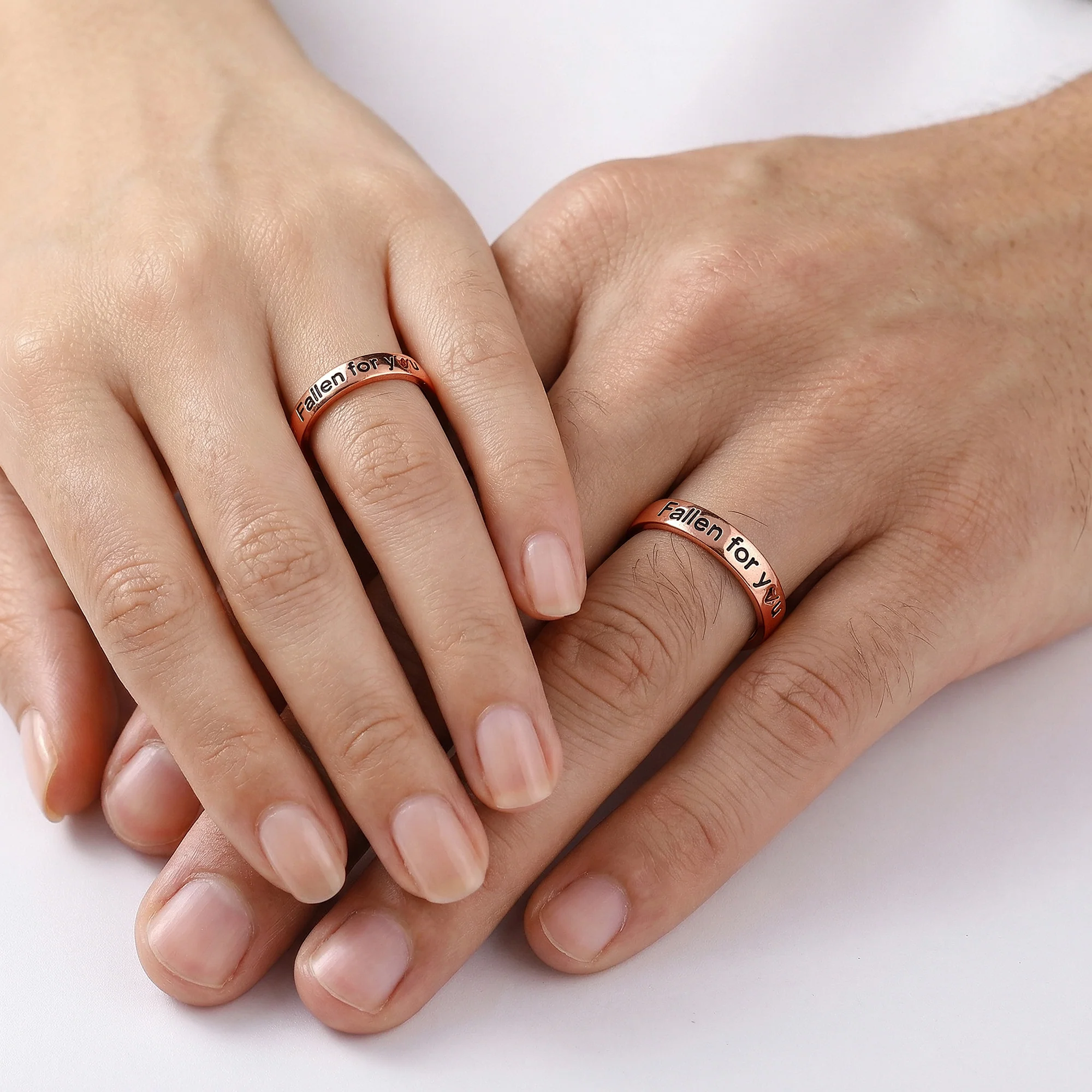 Rose Gold Fallen For You Couple Rings - Image 3