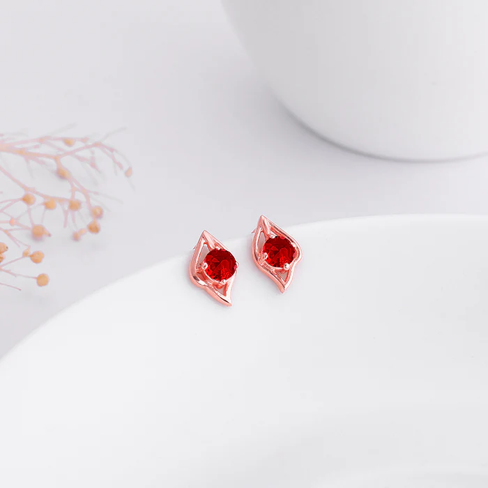 Rose Gold Falling Dew in Red Earrings - Image 2