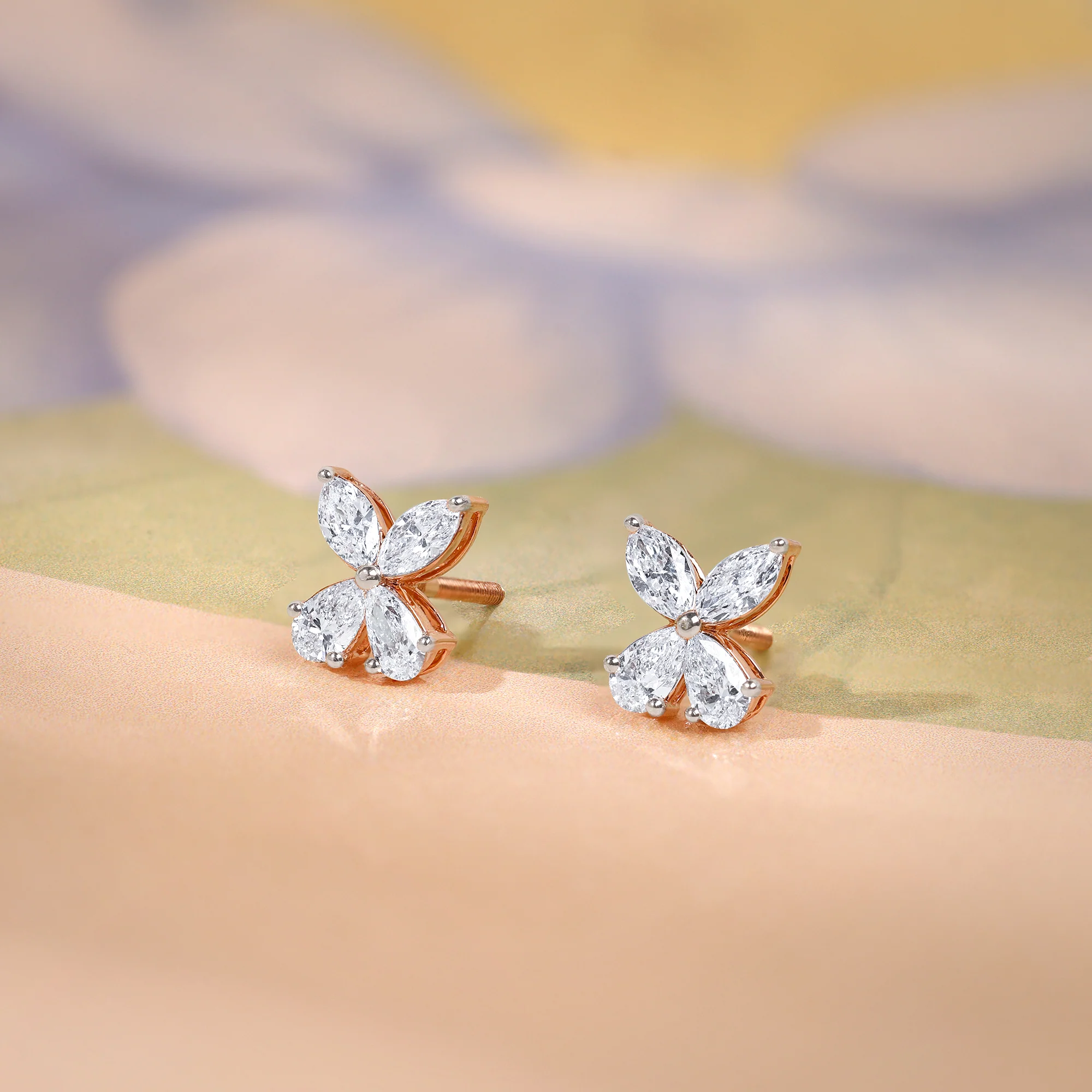 Rose Gold Filigree Butterfly Lab Grown Diamond Earrings - Image 2