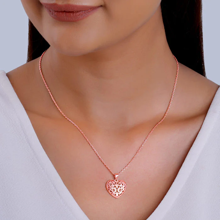 Rose Gold Filigree Heart Pendant with Link Chain - Image 3