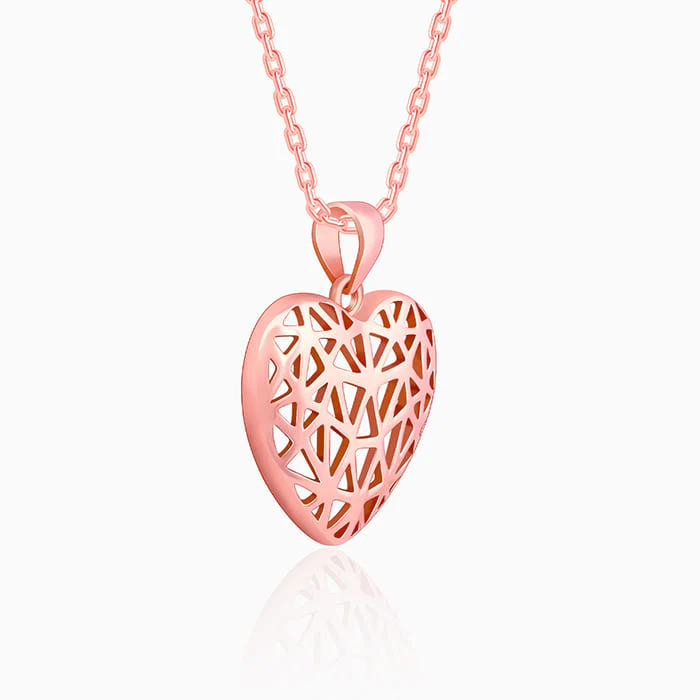 Rose Gold Filigree Heart Pendant with Link Chain - Image 4