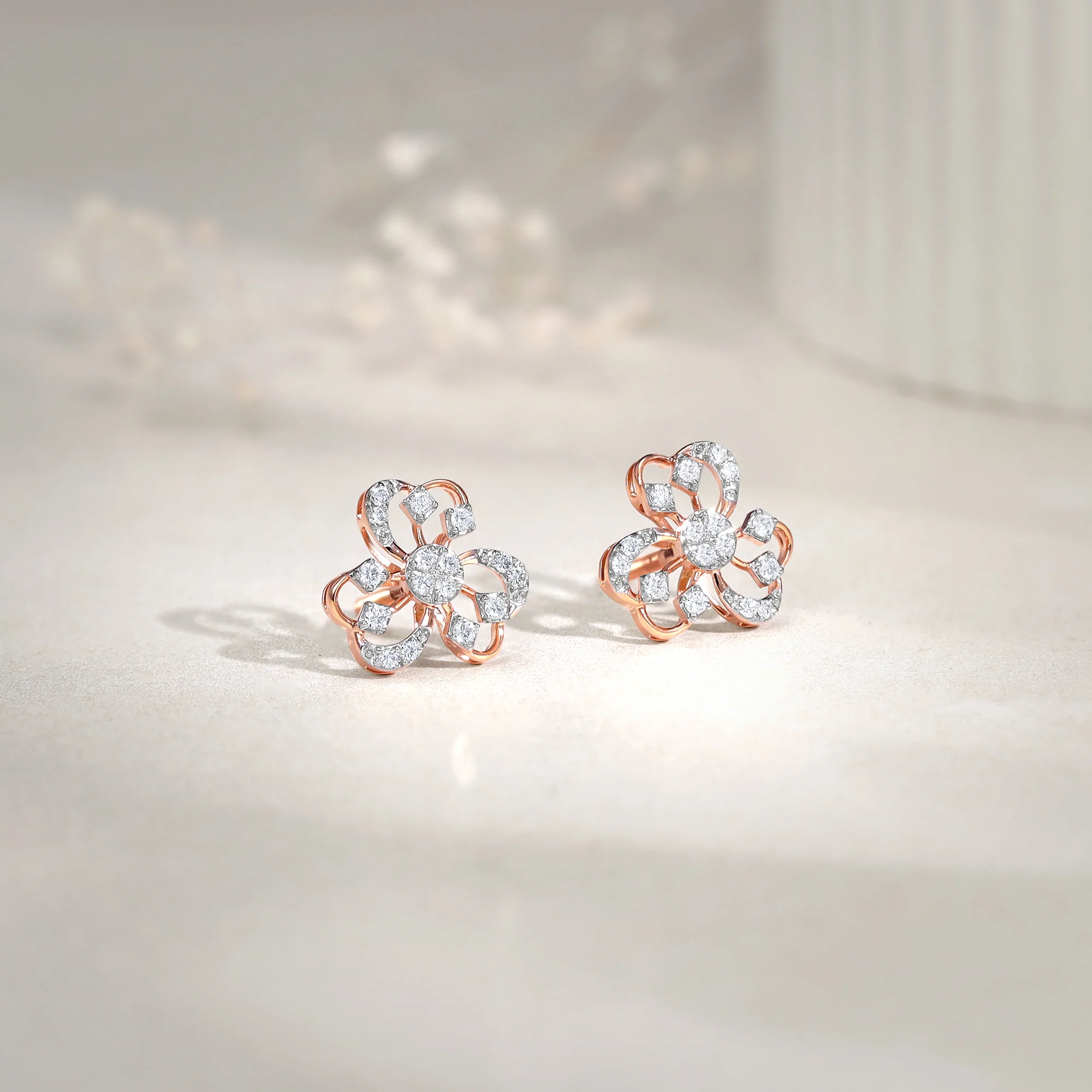 Rose Gold Floral Bae Lab Grown Diamond Earrings - Image 2